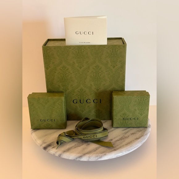 Gucci Empty Gift Box Olive Green Paisley With A Ribbon & 2 Small Gift Boxes - Picture 1 of 16